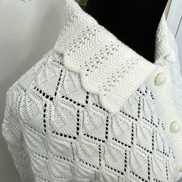 Vintage Woodwards Woman L Acrylic 70s Cardigan Sweater Knit White - Picture 2 of 6